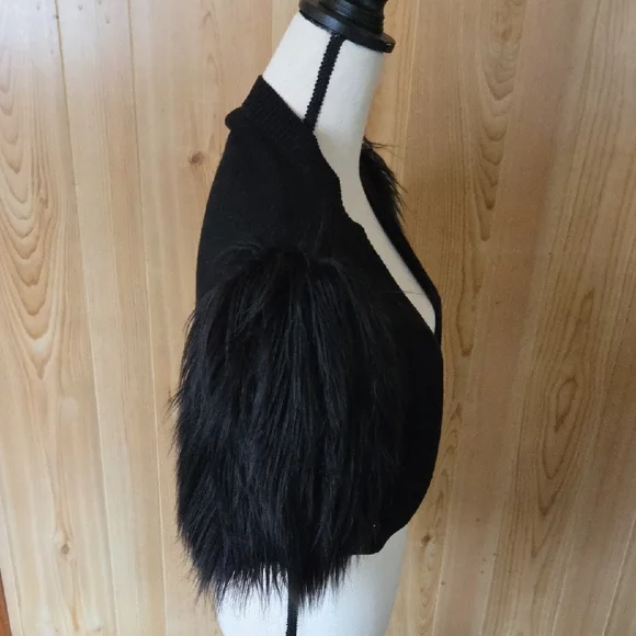 CAbi Black Sweater with Faux Fur Sleeves - Picture 4 of 7